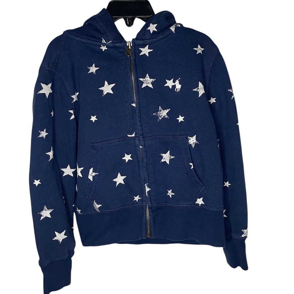Polo Ralph Lauren Navy With White Stars Full Zip Hoodie- Girls Small